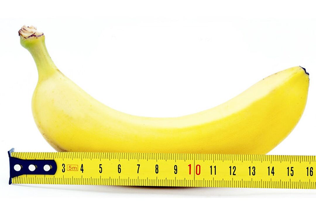 banaani, jossa on viivain, symboloi peniksen mittaamista leikkauksen jälkeen